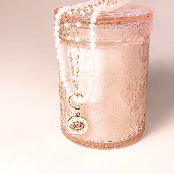 Jewelry - Dainty 17in moonstone necklace w/evil eye pendant.